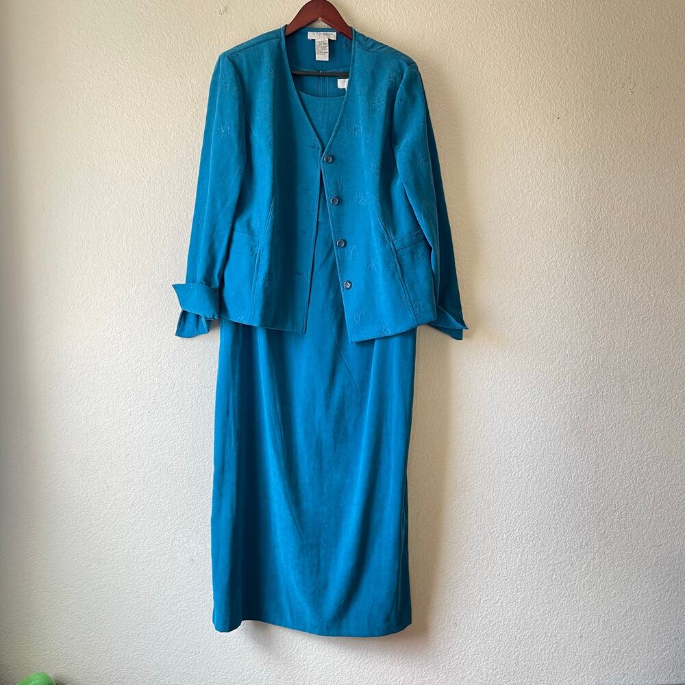 Vintage 90s sag harbor women’s faux suede teal maxi dress and jacket set 14‎